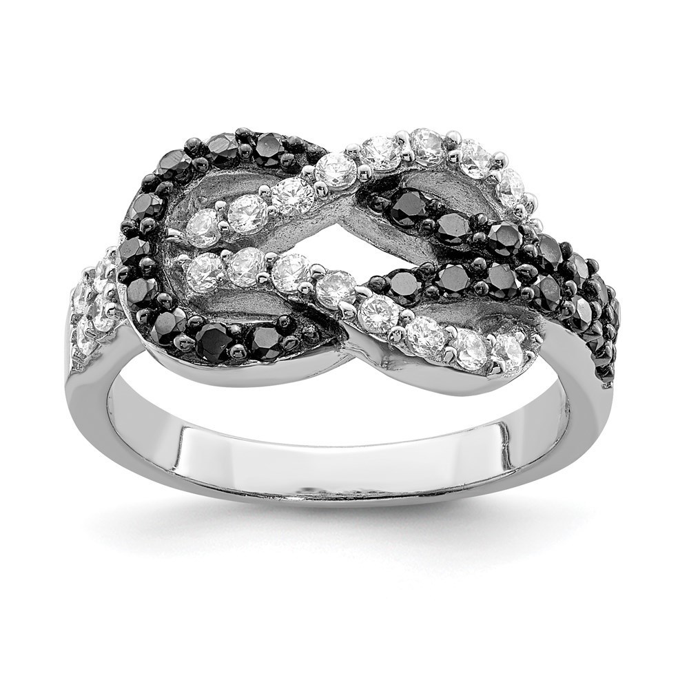 925 Sterling Silver Rhodium Black And Clear Cz Love Knot Ring Size 6 122$